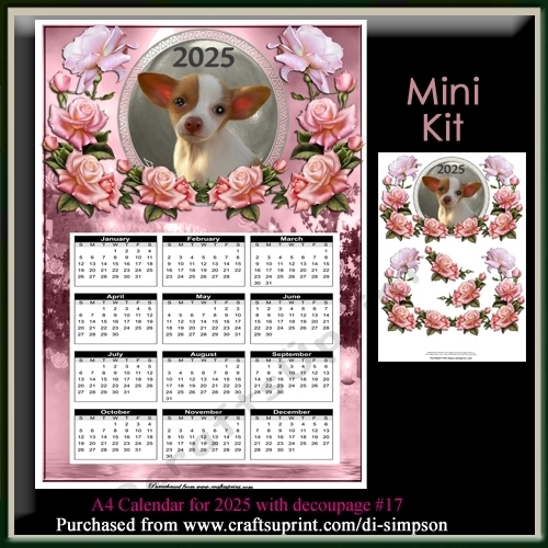 Mini Kit- A4 Roses and Puppy Calendar for 2025 #17