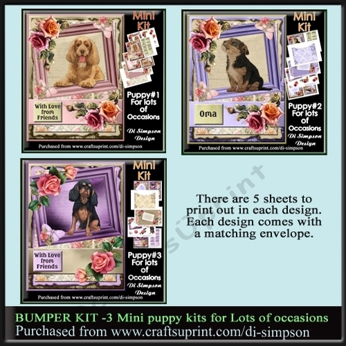 BUMPER KIT -3 Mini puppy kits for Lots of occasions - matching envelopes