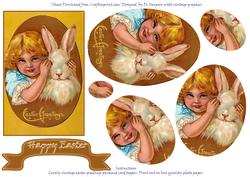 Vintage Happy Easter - Girl and Bunny