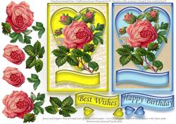 Bright Floral Rose Toppers-birthday & Best Wishes