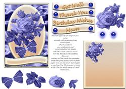 Altered Vintage Rose-blue- Topper with 3D