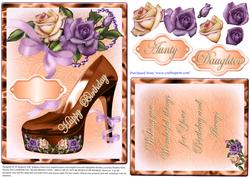 Girly Birthday Topper with Heritage Roses and Highheels#3