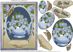 Beautiful Teapot and Iris Flowers with Pyramid Elements