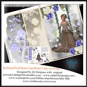 Scalloped Edge Fold Back Card- Pretty Lady in Swing