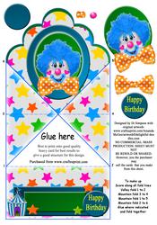 Happy Birthday Clown- Scalloped Top Spring Card