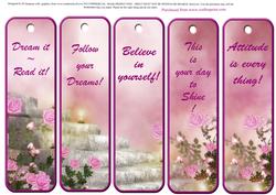 5 Beautiful Pink Roses Bookmarks with Sayings