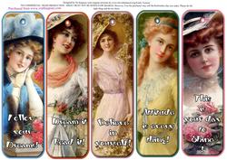 5 Beautiful Vintage Lady Bookmarks with Sayings #1