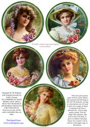 Coasters - 5 Beautiful Vintage Ladies #1-green Frame