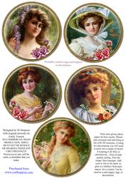 Coasters - 5 Beautiful Vintage Ladies #2-gold Frame