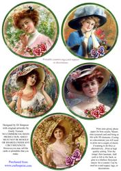 Coasters - 5 Beautiful Vintage Ladies #3-green Frame