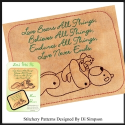 Stitchery or Needlework Pattern -Love Bears