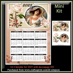 Mini Kit- A4 Vintage Lady Calendar for 2025 with decoupage #1