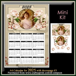 Mini Kit- A4 Vintage Lady Calendar for 2025 with decoupage #3