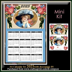 Mini Kit- A4 Vintage Lady Calendar for 2025 with decoupage #4