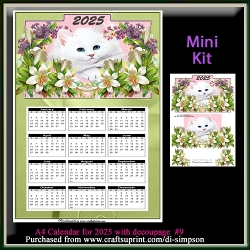 Mini Kit- A4 Vintage Floral and Puss Calendar for 2025 #9