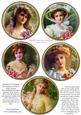 Coasters - 5 Beautiful Vintage Ladies #2-gold Frame