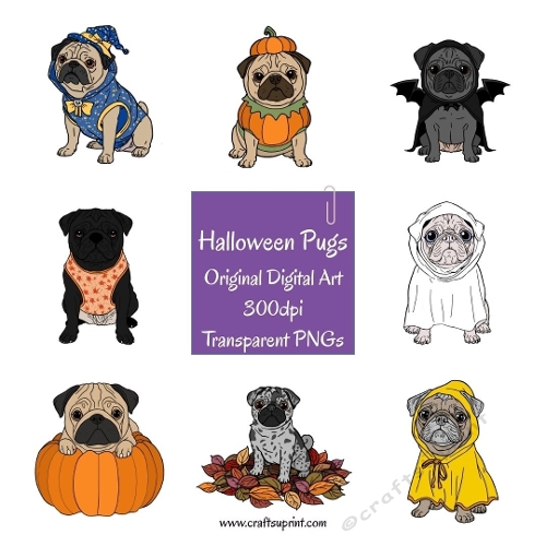 Halloween Pugs Clipart
