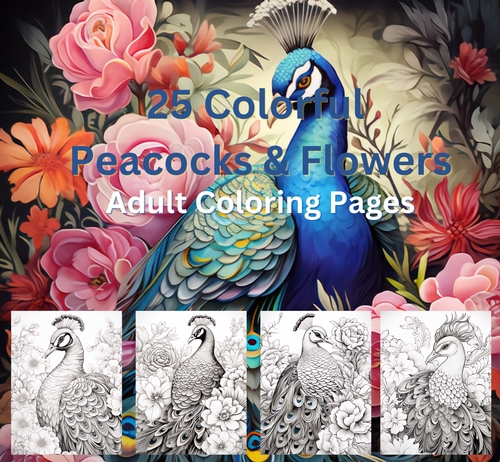 Elegant Peacocks and Flowers Coloring Pages