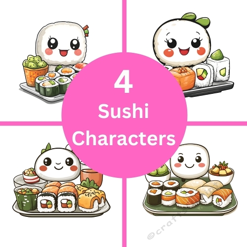 4 Sushi Cartoon Characters