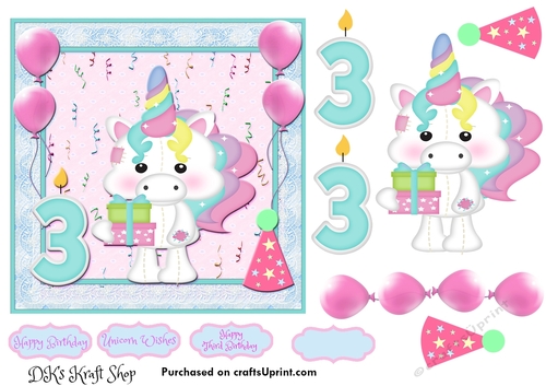 Cute Little Unicorn Third Birthday 2