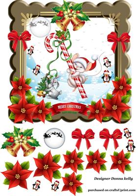 Cute Mouse on a Candy Cane and Penguin Friends