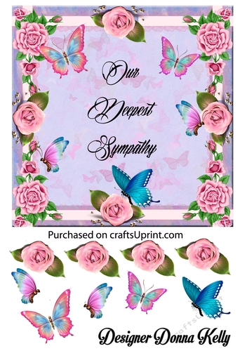 Roses & Butterfly Sympathy Card