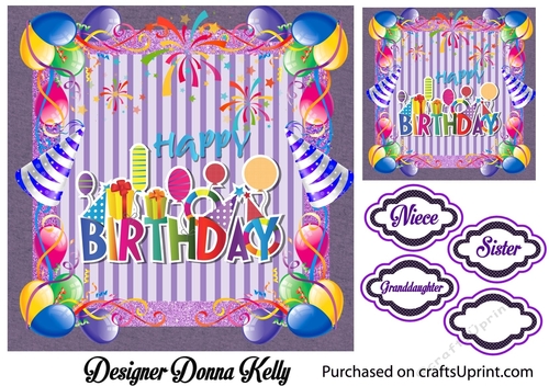 Purple Happy Birthday Girls Card Front