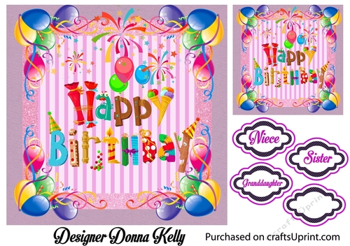 Pink Happy Birthday Girls Card Front