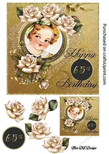 Gold & Roses  65th Birthday Card 