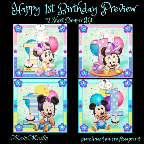 Happy 1st Birthday 2 (boy)  2 (Girl) Bumper Kit