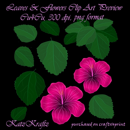 Leaves & Rose Colored Flowers CU4CU