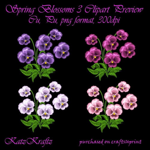 4 Spring Blossoms  3 Clipart CU, PU
