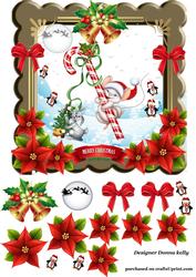 Cute Mouse on a Candy Cane and Penguin Friends