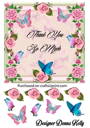 Roses & Butterfly Thank You Card