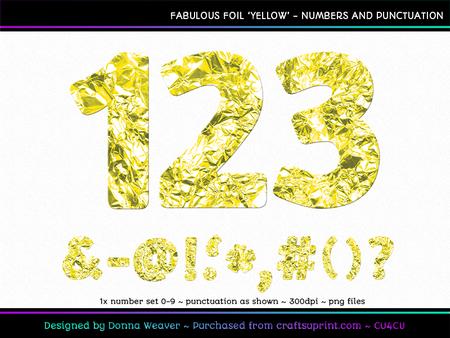 Fabulous Foil Yellow Numbers and Punctuation