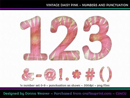 Cu4cu Vintage Daisy Pink Numbers and Punctuation