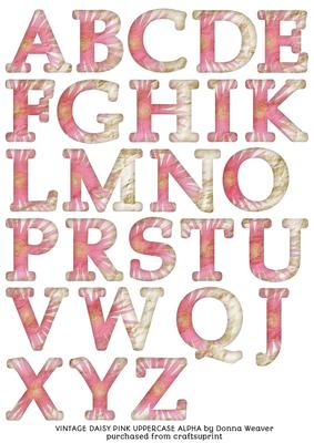 Vintage Daisy Pink Uppercase Alphabet Sheet