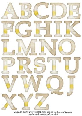 Vintage Daisy White Uppercase Alphabet Sheet