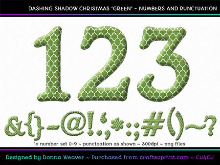 Dashing Shadow Christmas Green Numbers and Punctuation