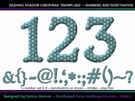 Dashing Shadow Christmas Snowflake Numbers and Punctuation