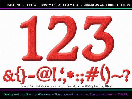 Dashing Shadow Christmas Red Damask Numbers and Punctuation