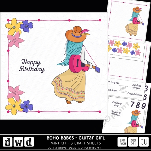 BohoBabes Guitar Girl 8 Inch Card MiniKit