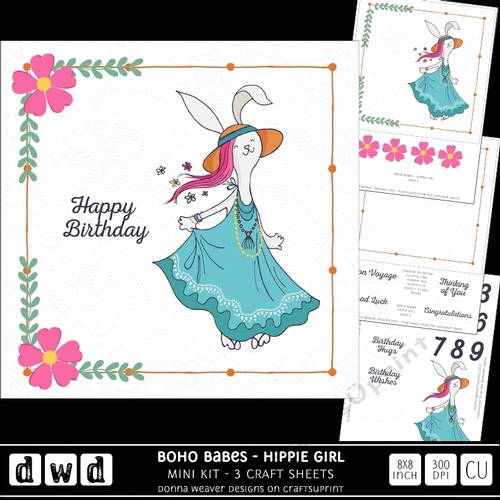 BohoBabes Hippie Girl 8 inch Cardmaking MiniKit