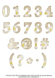 Vintage Daisy White Numbers and Punctuation Sheet