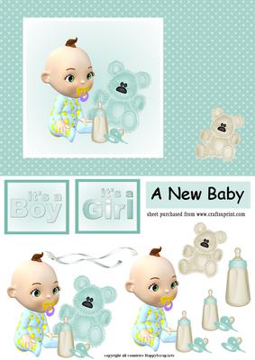 Green New Baby Card for Boy or Girl