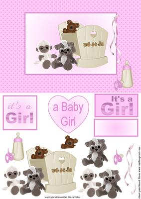 Pink New Baby Boy with Plushed Animals and Crib