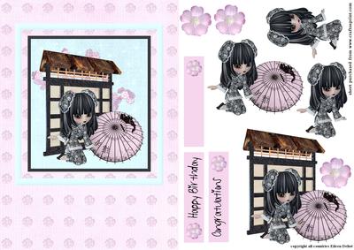 Chinese Girl with Blossom and Umbrella