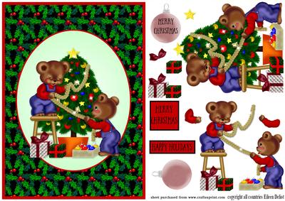 Christmas Bears with Tree and Gifts