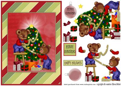 Christmas Bears with Tree and Gifts