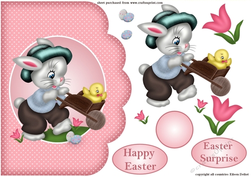Easter Bunny with wheel barrow and baby chick